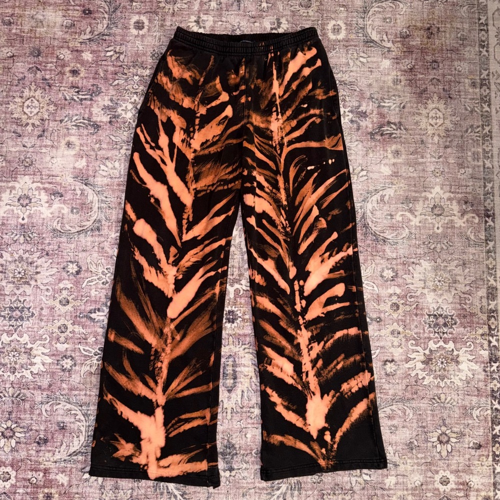 Brandy Melville Bleach Wash Tie Dye Wide Leg Sweatpants Black Orange One Size